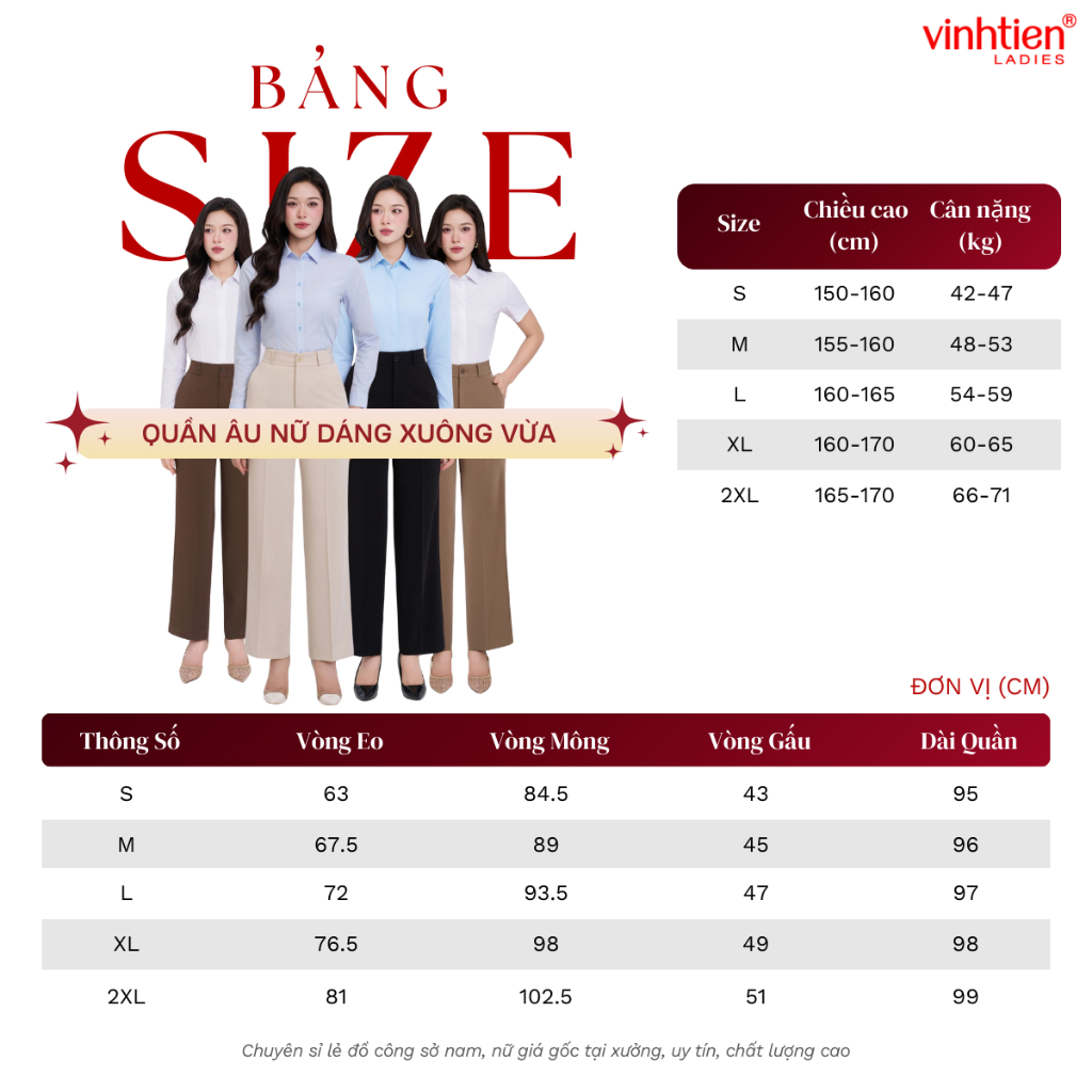 Quần Âu Nữ Dáng Xuông Vừa Vĩnh Tiến , GTB 629, chất liệu vải mềm mịn thoáng mát đứng form.