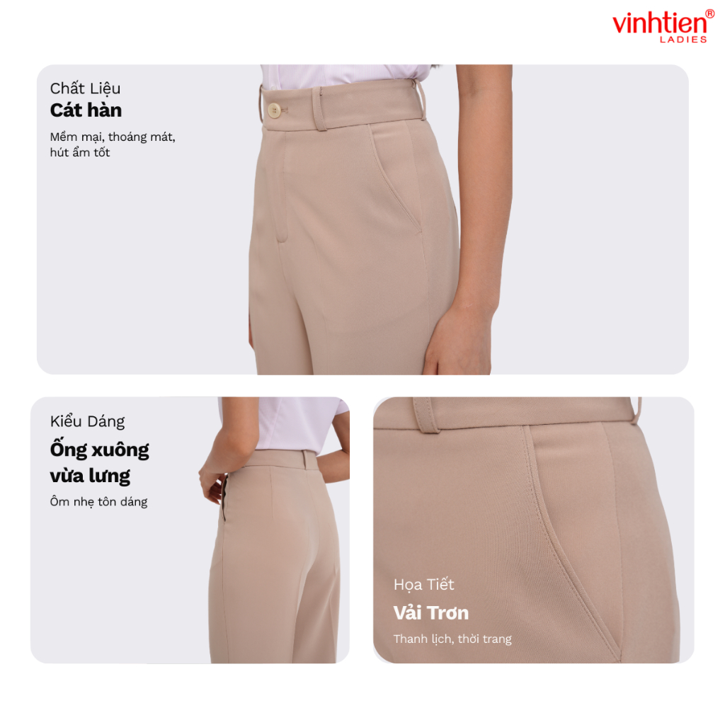 Quần Âu Nữ Dáng Xuông Vừa Vĩnh Tiến , GTB 629, chất liệu vải mềm mịn thoáng mát đứng form.