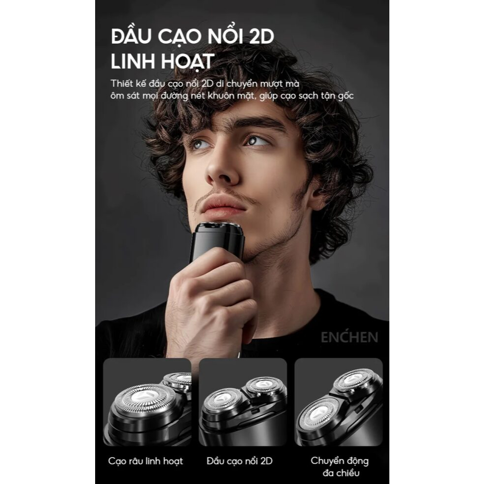 Máy Cạo Râu Enchen Mini 6 Chính Hãng Cao Cấp,18 Lưỡi Dao Tự Mài Chống nước IPX7 Toàn Thân ,Pin Trâu