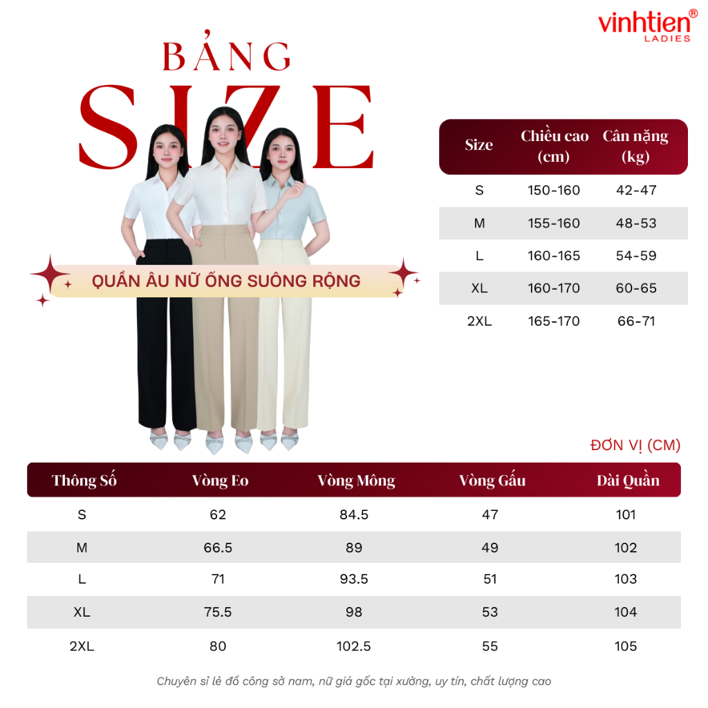 Quần Âu Nữ Ống Suông Rộng Vĩnh Tiến, GTB 709, chất liệu vải mềm mịn thoáng mát đứng form.