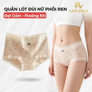 Quần Lót Nữ AMYBRA Cotton Kháng Khuẩn Dáng Đùi, Quần Boxer Nữ Viền Ren Gợi Cảm L5918