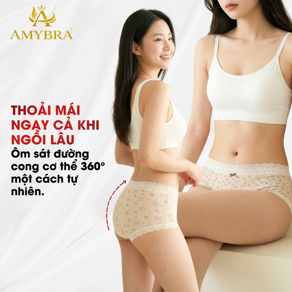 [ BST 2026 ] Quần Lót Nữ AMYBRA Cotton Kháng Khuẩn Dáng Đùi, Quần Boxer Nữ Viền Ren Gợi Cảm L5918
