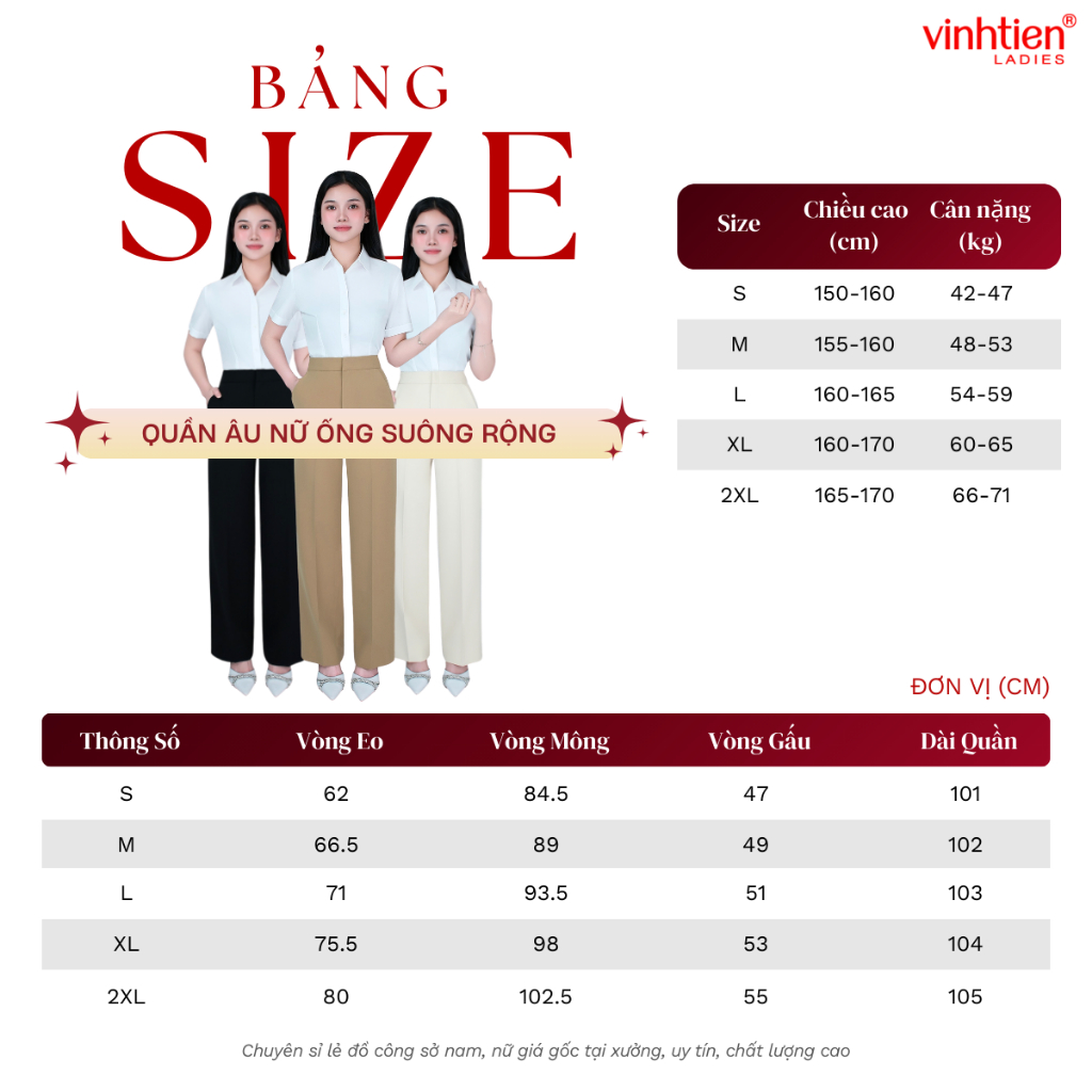 Quần Âu Nữ Ống Suông Rộng Vĩnh Tiến , GTB 765, chất liệu vải mềm mịn thoáng mát đứng form.