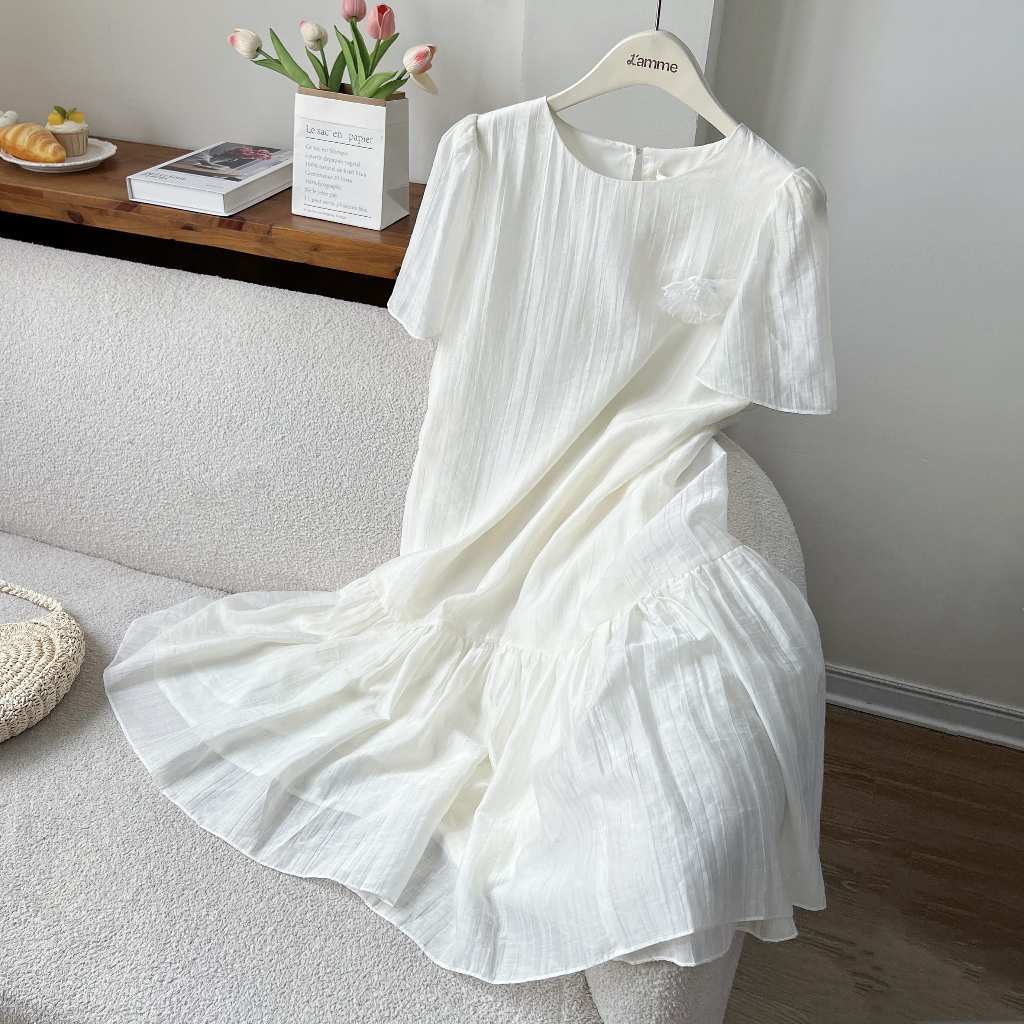 Váy bầu, đầm bầu chất liệu tơ mềm thêu hoa Honey Dress dáng suông phù hợp cho mẹ bầu và sau sinh BY L'AMME