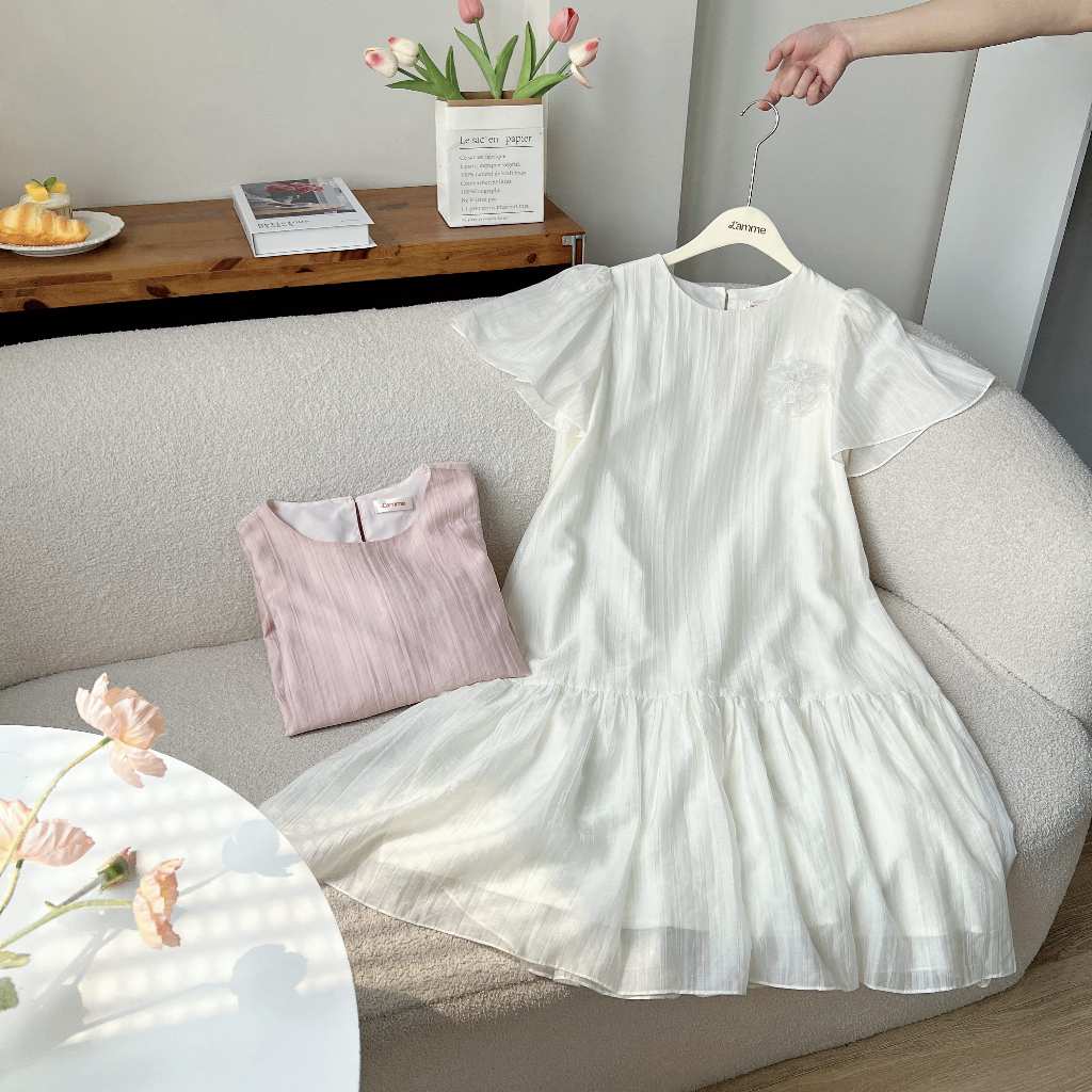 Váy bầu, đầm bầu chất liệu tơ mềm thêu hoa Honey Dress dáng suông phù hợp cho mẹ bầu và sau sinh BY L'AMME
