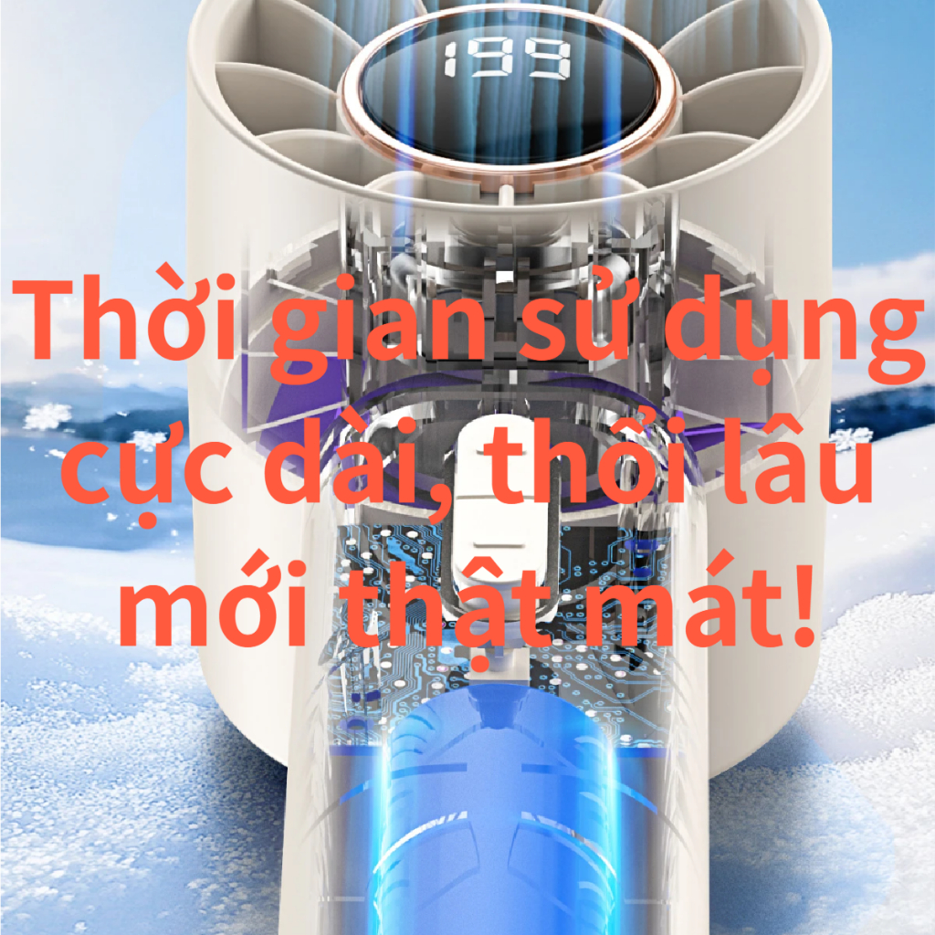Quạt Cầm Tay Turbo Siêu Mạnh Gió | 199 Cấp Điều Chỉnh | Pin 3000mAh | sạc USB | Màn Hình LED | Siêu Nhỏ Gọn Dễ Mang Theo
