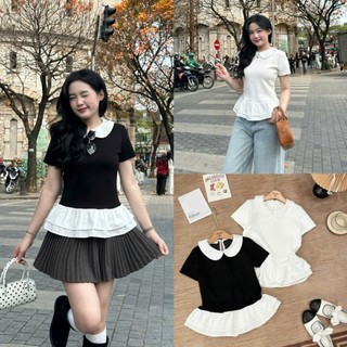 Áo Cộc Tay Cổ Sen Viền Bèo 247Store Áo Thun Cộc Tay Phong Cách Hàn Quốc