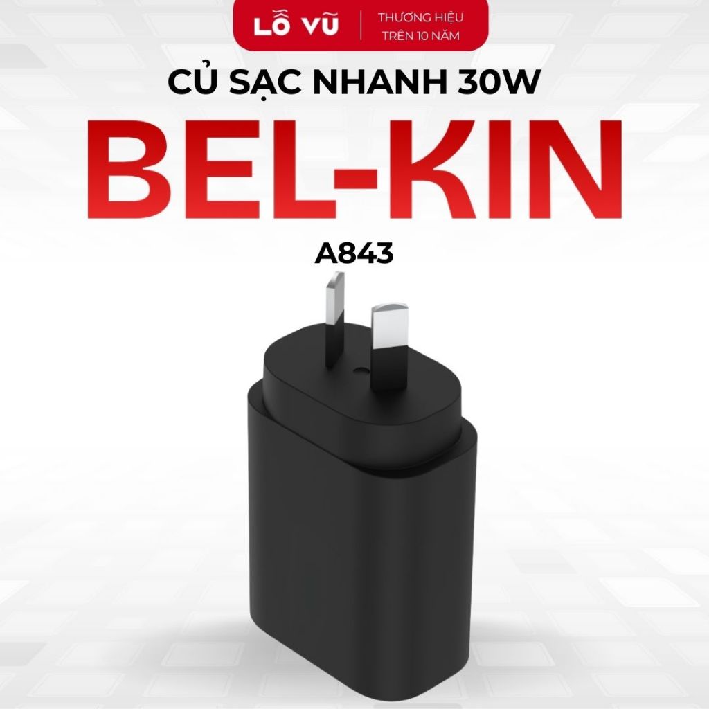 (No Box) Củ Sạc Nhanh 30W Bel-kin A843, Cổng Sạc Type - C, Hỗ Trợ PD/PPS, Chân Sạc AU Type I - levu01, lỗ vũ | BigBuy360 - bigbuy360.vn