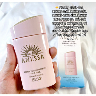 Sữa chống nắng dịu nhẹ an toàn cho da nhạy cảm Anessa SPF 50+ 60ml chính hãng Nhật Bản