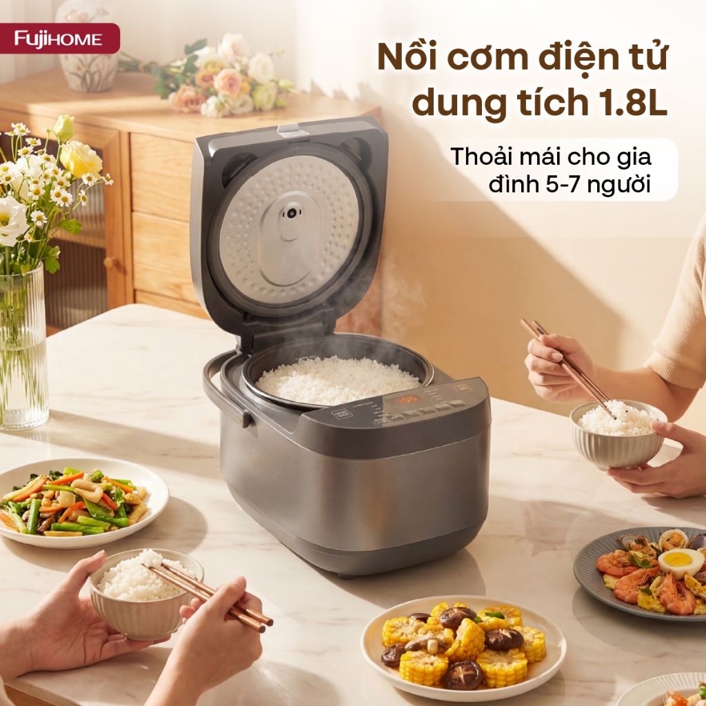 Nồi cơm điện chống dính kháng khuẩn Nhập Khẩu FUJIHOME RC18G, nồi cơm điện 1,8L gia đình