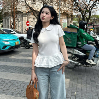Áo Thun Cộc Tay 247Store Cổ Sen Viền Bèo Mini Top Form Basic Phong Cách Hàn Quốc Mã Aothun1641