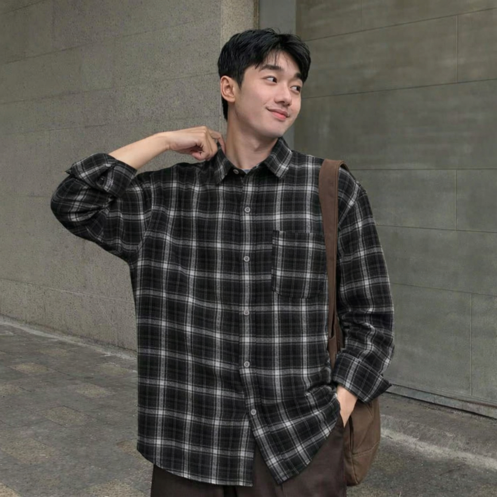 Áo Sơ Mi Flannel Nam Halley Kẻ Caro Hàn Quốc - Sơ Mi Nam Dài Tay Form Rộng Trẻ Trung Mùa Hè A47