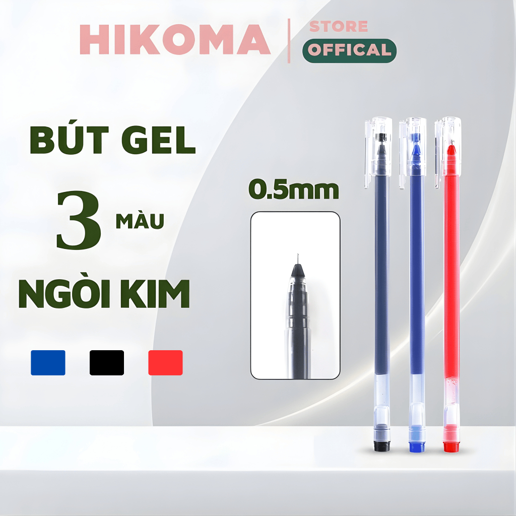 Bút gel ngòi kim 0.5mm viết trơn mực đều bút bi nước mực khô nhanh bút mực gel văn phòng phẩm Hikoma