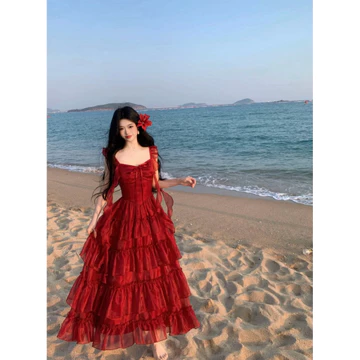 DT14 ĐẦM MAXI TƠ ÁNH KIM 4 TẦNG TUA RUA ĐI BIỂN, ĐỒ ĐI BIỂN, VÁY ĐI BIỂN ĐI TIỆC