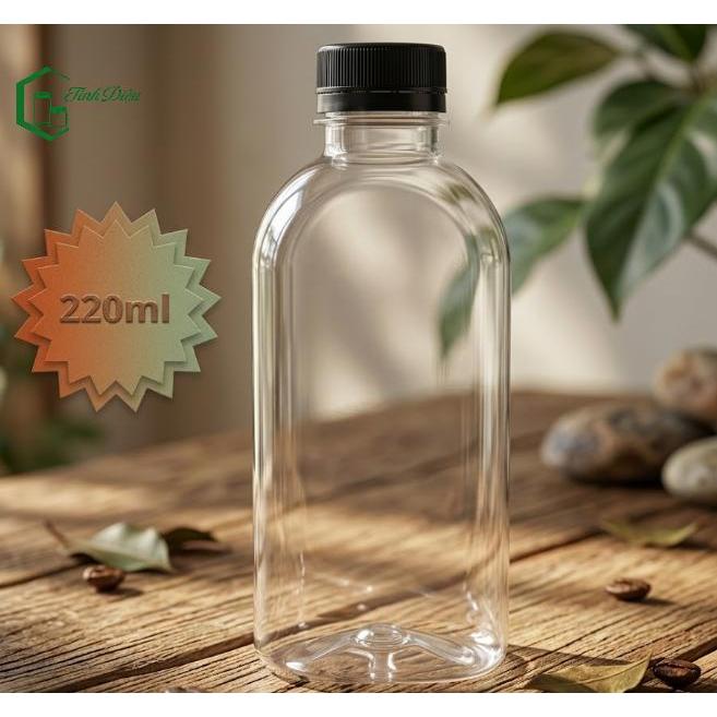 [Sỉ Tận Xưởng] Set 25 Chai Nhựa PET Dẹp Trong Dày 220-250ml Nắp Vặn Đựng Trà Sữa Nước Ép Cafe