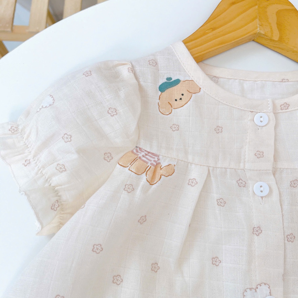 Bộ cộc tay bé gái xô cotton Lá Homewear A388, bộ đùi mặc hè mát dễ thương