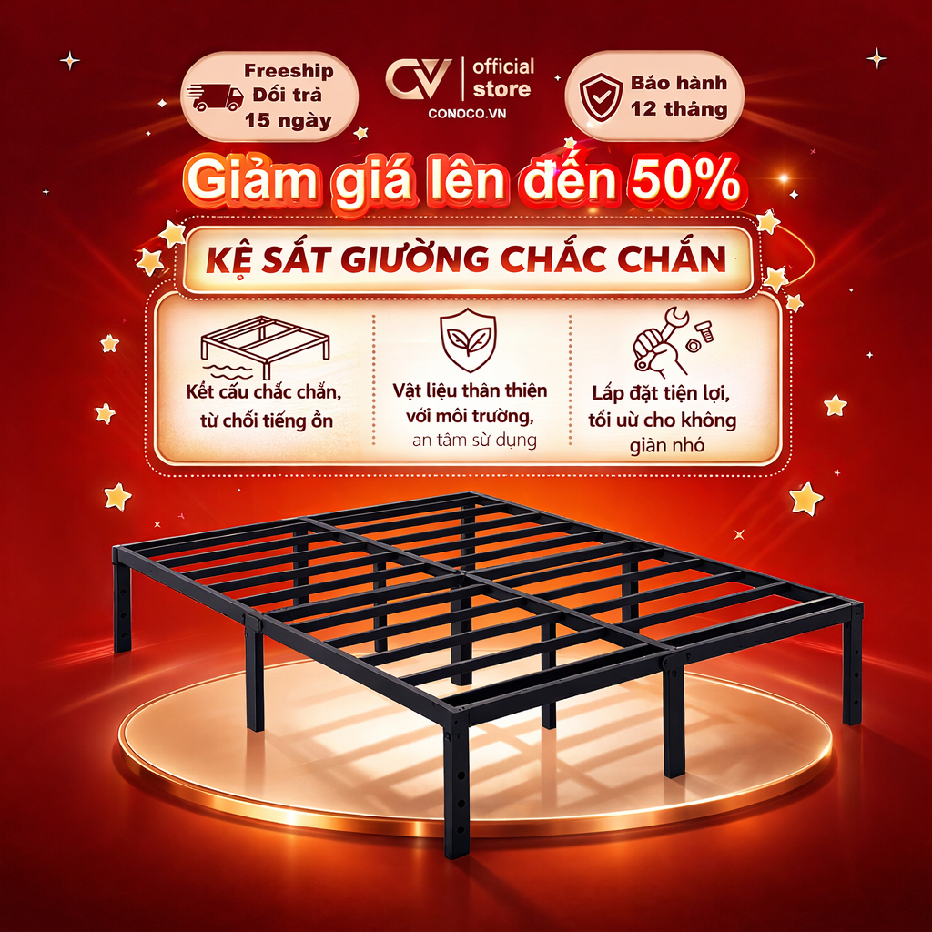 CONOCO Giường sắt khung dày chịu tải tới 300kg lắp ráp đơn  đồ phù hợp phòng trọcký túc xá