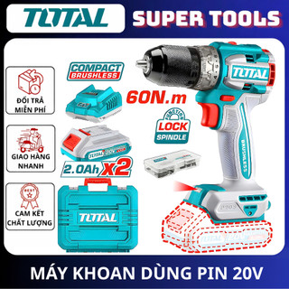 TOTAL  Máy khoan không chổi than không búa 20V KÈM PIN SẠC TDLI20602 / TDLI206021