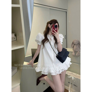 Set Bộ Áo Cộc Tay Cổ Tròn Dập Ly Mix Quần Cộc Lannie, Set Bộ Thô Bèo Viền Phối Quần Dáng Xoè Asasino