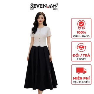 Áo kiểu trắng kem cổ tròn đính cúc vàng sang trọng thời trang nữ Seven.AM H113162I