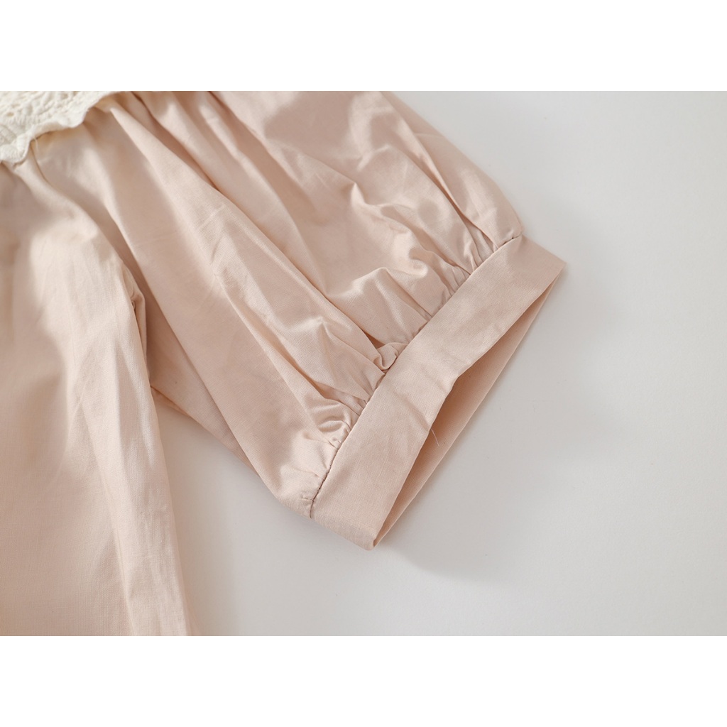 Váy Cho Bé Gái, Váy Bé Gái Thiết Kế Tiểu Thư Cổ Phối Ren Xinh Xắn Chất Liệu Cotton Mềm Mại