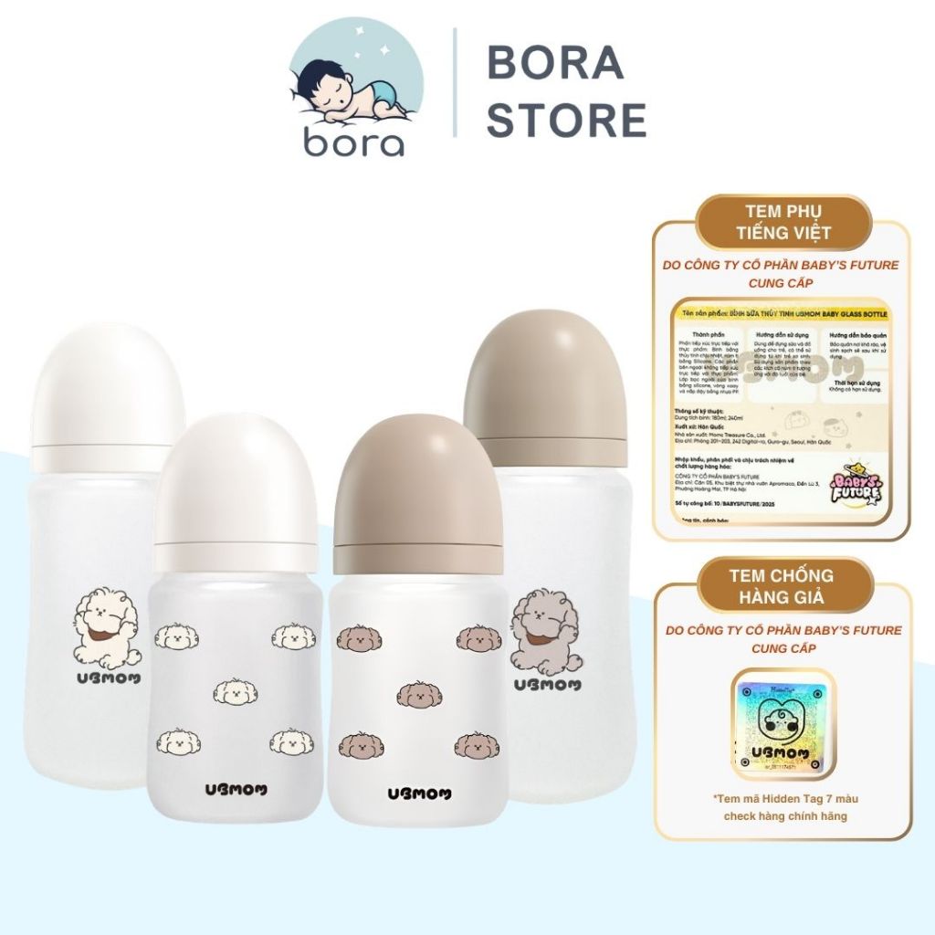 Bình sữa Ubmom thủy tinh tráng silicon Hàn Quốc họa tiết 180ml /240ml ...