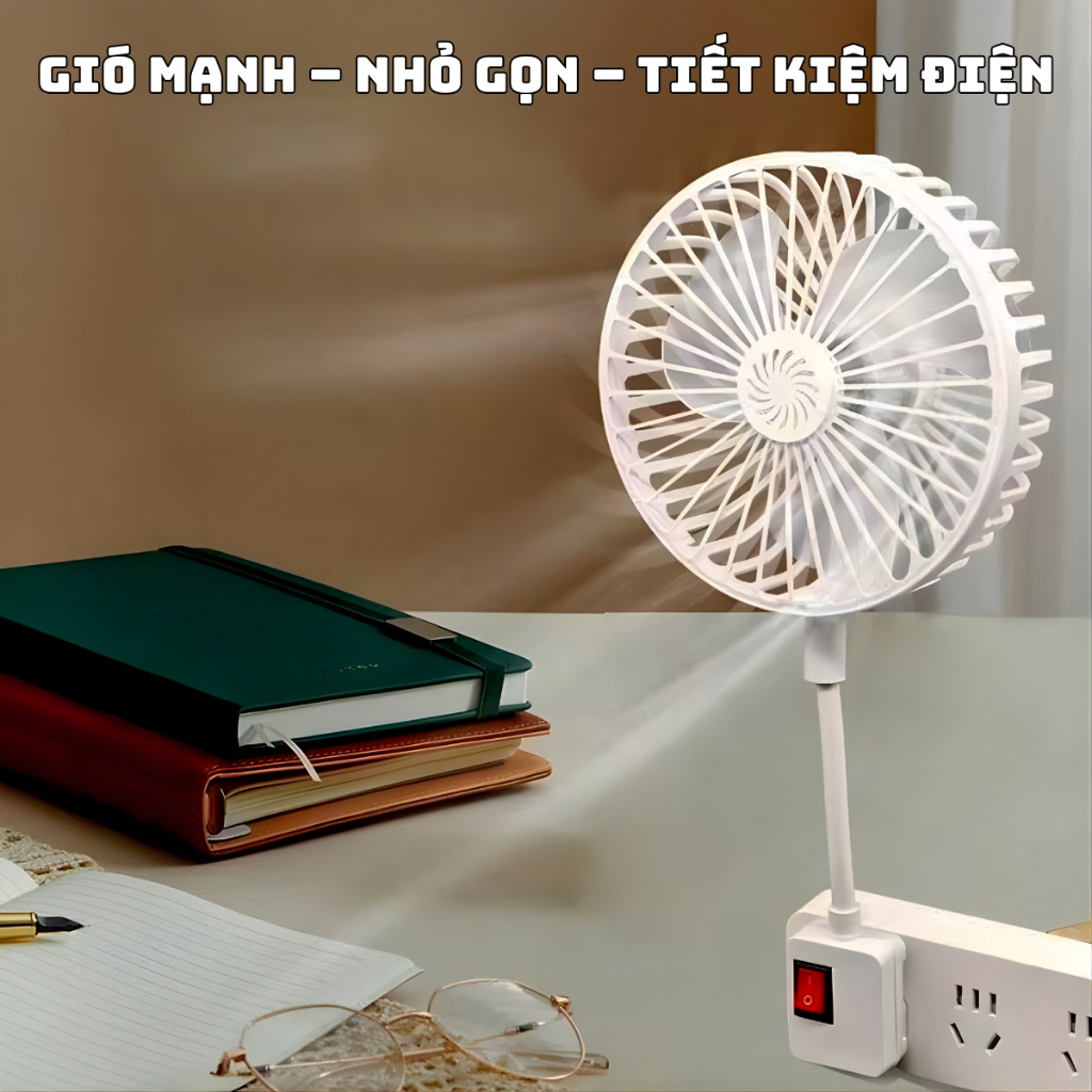 Quạt 3 cánh có lồng bảo vệ, cắm tường gió êm tiết kiệm điện dùng phòng ngủ xoay 360 độ quạt ổ cắm mini 220V