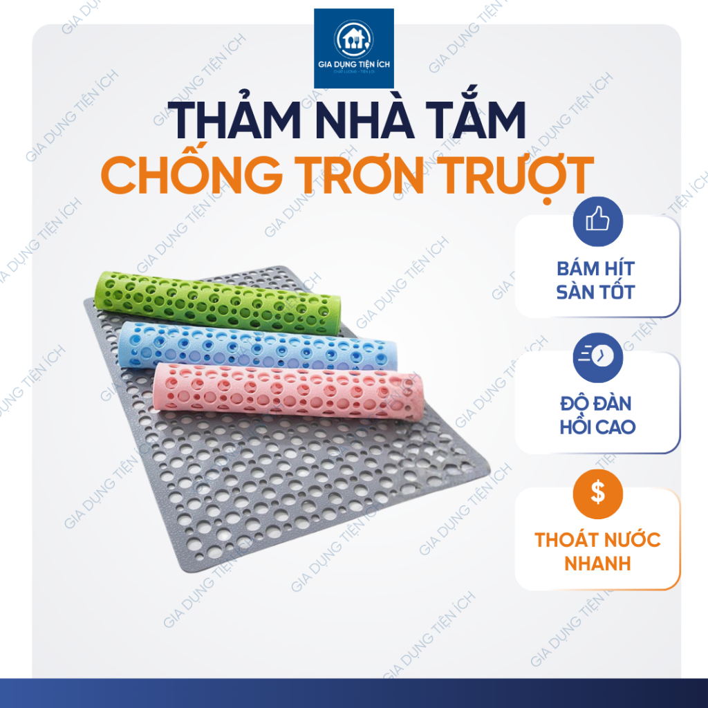 Thảm lót nhà tắm chống trơn trượt PVC 72×36cm thảm cao su có nút hút