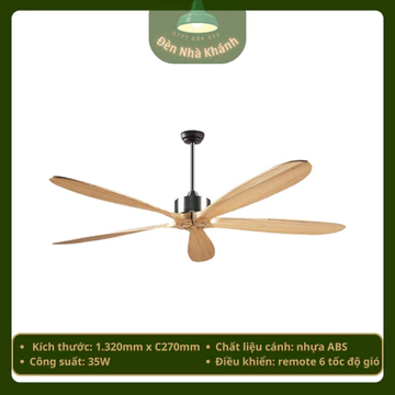 Quạt Trần Cánh Gỗ QT52154, 5 Cánh, DC Motor Êm, Remote 6 Tốc Độ Quạt