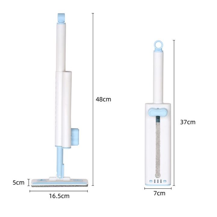 Cây lau nhà mini xoay 360 độ tự vắt khô màu nâu lau khe hẹp lau sàn lau kính kèm 2 miếng lau