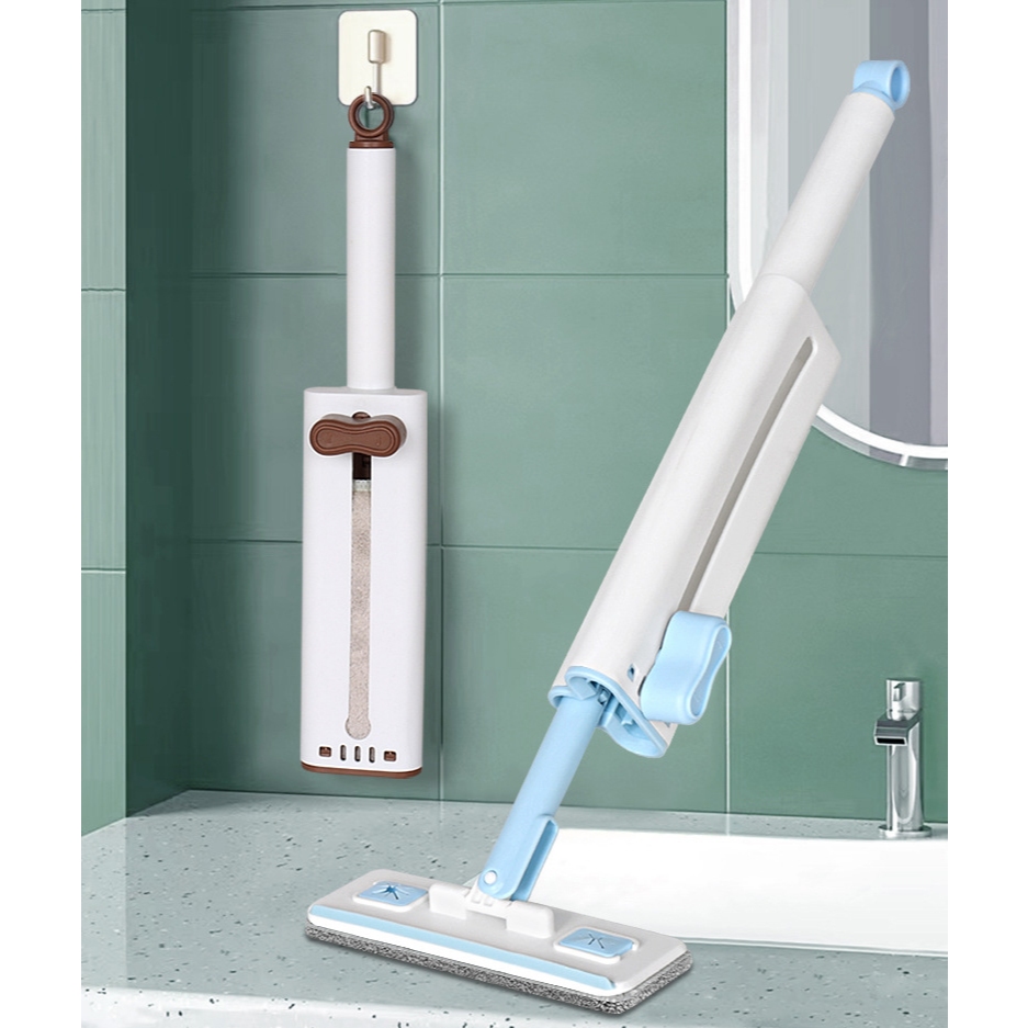 Cây lau nhà mini xoay 360 độ tự vắt khô màu nâu lau khe hẹp lau sàn lau kính kèm 2 miếng lau