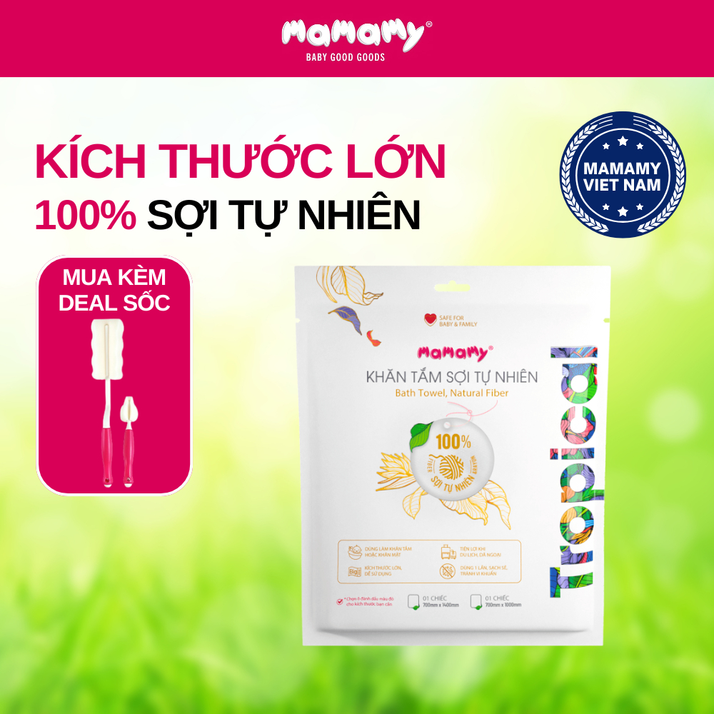 Khăn Tắm Mamamy 70x100cm, 70x140cm 100% Cotton Mềm Mại, Thấm Hút, Kháng Khuẩn