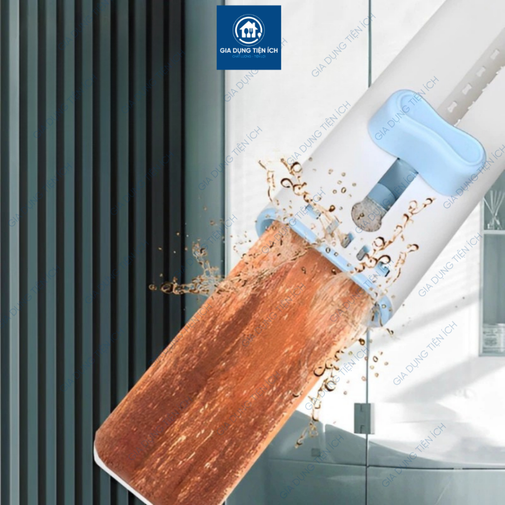 Cây lau nhà mini xoay 360 độ tự vắt khô màu nâu lau khe hẹp lau sàn lau kính kèm 2 miếng lau