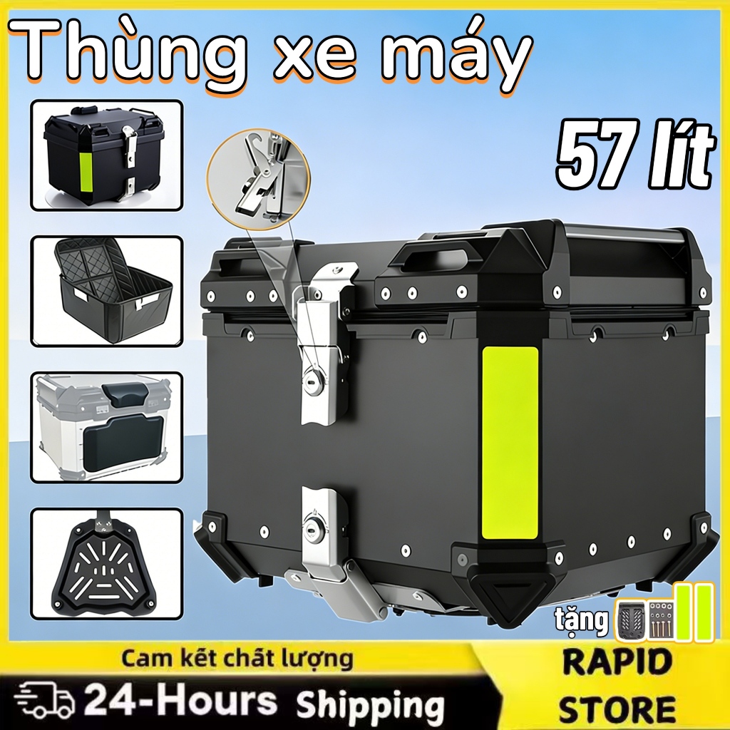 💥💥 Hộp đựng đồ cho xe máy dung tích lớn 57L chất liệu dày dặn chống thấm nước có khóa an toàn cho ghế sau phụ tùng ô tô