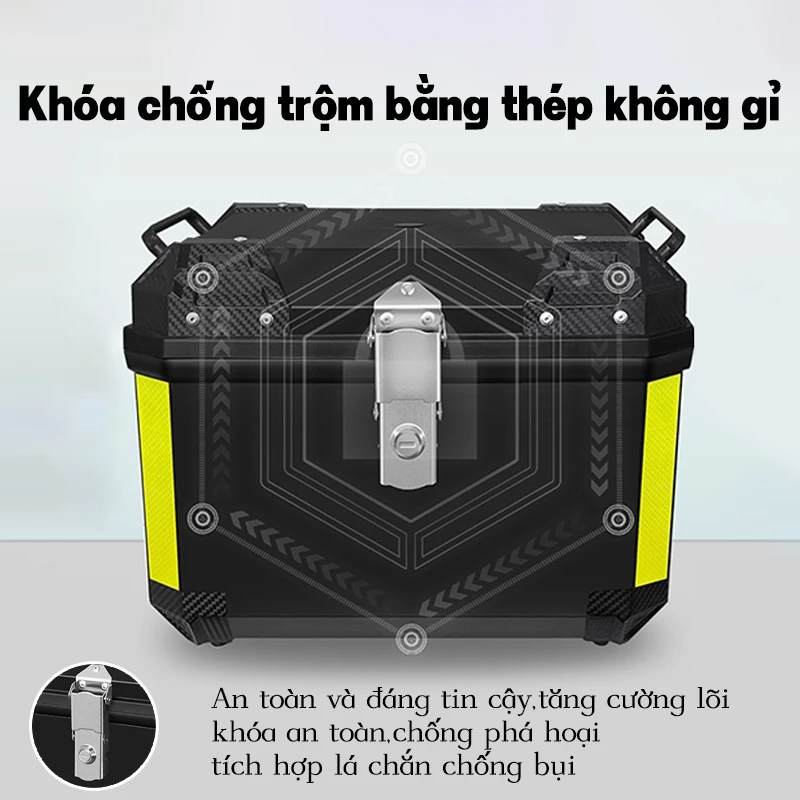 💥💥 Hộp đựng đồ cho xe máy dung tích lớn 57L chất liệu dày dặn chống thấm nước có khóa an toàn cho ghế sau phụ tùng ô tô
