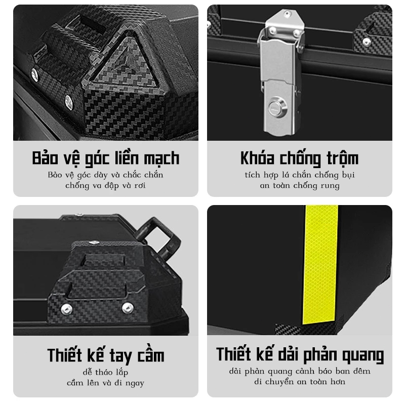 💥💥 Hộp đựng đồ cho xe máy dung tích lớn 57L chất liệu dày dặn chống thấm nước có khóa an toàn cho ghế sau phụ tùng ô tô