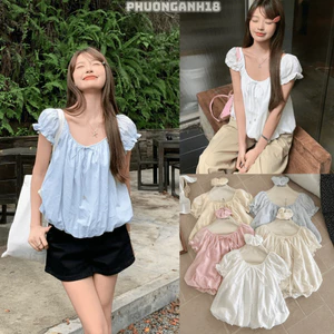 Áo babydoll bo tay buộc nơ cổ siêu xinh 5486 A101