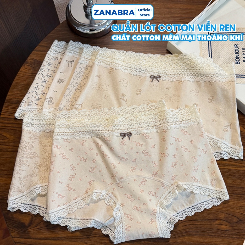 Quần Lót Nữ Cotton Phối Ren Mềm Mịn Thoáng Khí Form Ôm Không Lộ Đáy Kháng Khuẩn 10A ZANABRA L5272