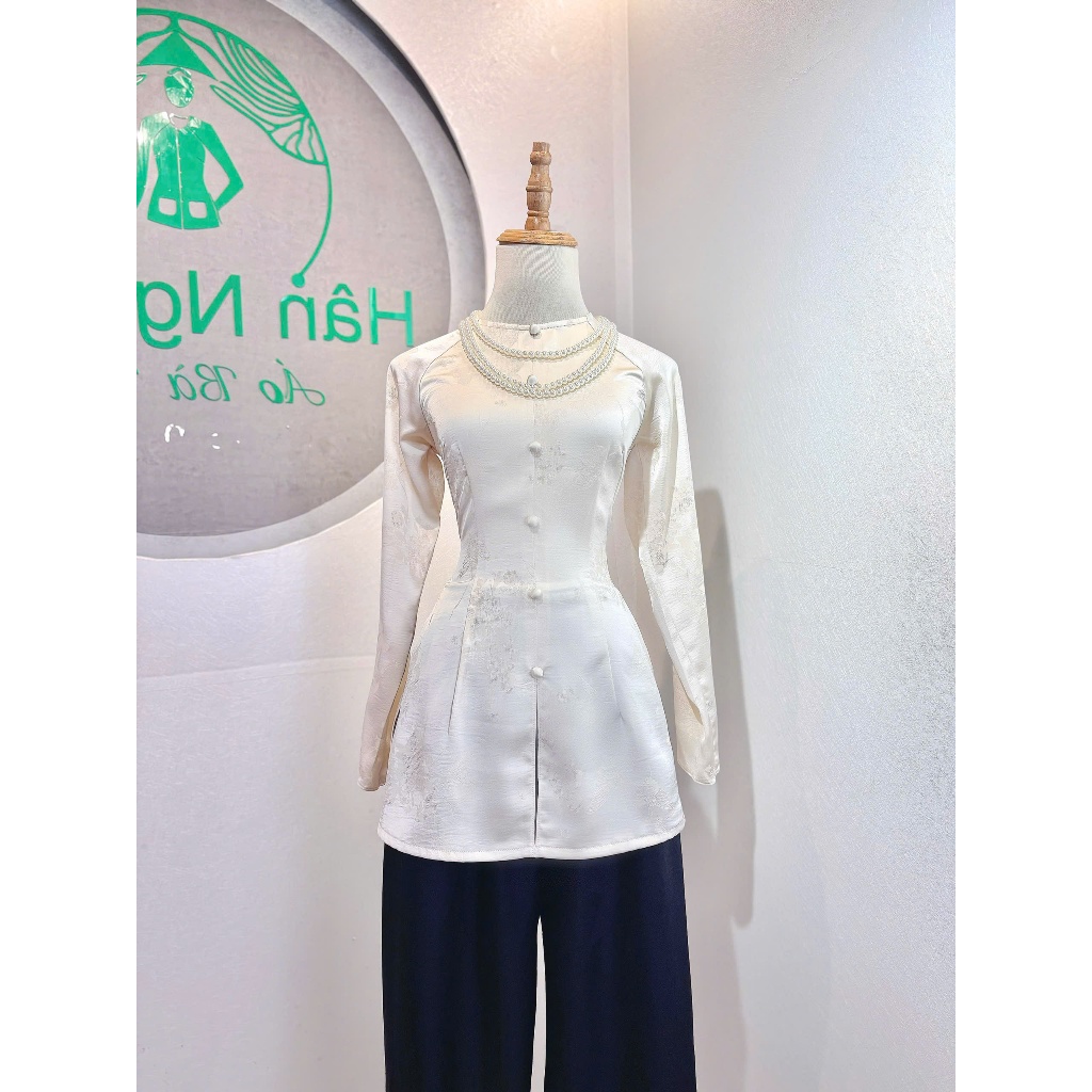 B.a182 Áo Bà Ba GấM HoA HảI ĐườnG CácH ĐiệU Cổ TrÒn TAy DÀi DâY KÉo NÚt Nụ BọC (QUẦN NGỌC TRAI)