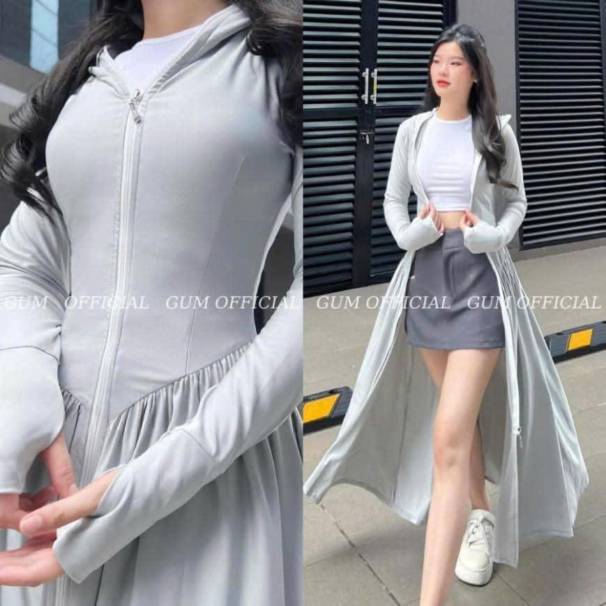 (Thời Trang Áo Nắng)  Aó Chống Nắng Toàn Thân 2 Lớp Thun Lạnh, Ao Váy Chống Năng Dáng Dài Cao Cấp