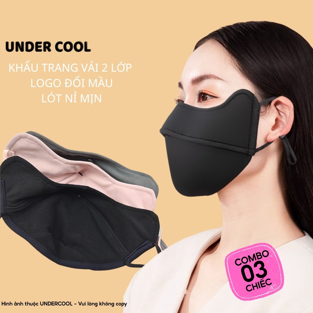 Combo 3 Khẩu Trang Thời Trang UNDERCOOL Chống Tia UV - Thoáng Khí Lót Nỉ Mịn Logo Đổi Màu Co Giãn Kháng Khuẩn KT06 CB07