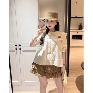 Set bộ Áo Thô Cổ Sen Mix Chân Váy Xoè Ngắn, Set Áo Sơ Mi Tay Lỡ Mix Cv Nâu Asasino