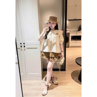 Set bộ Áo Thô Cổ Sen Mix Chân Váy Xoè Ngắn, Set Áo Sơ Mi Tay Lỡ Mix Cv Nâu Asasino