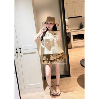 Set bộ Áo Thô Cổ Sen Mix Chân Váy Xoè Ngắn, Set Áo Sơ Mi Tay Lỡ Mix Cv Nâu Asasino