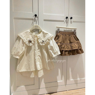 Set bộ Áo Thô Cổ Sen Mix Chân Váy Xoè Ngắn, Set Áo Sơ Mi Tay Lỡ Mix Cv Nâu Asasino
