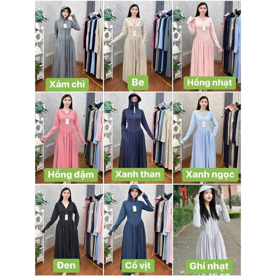 (Thời Trang Áo Nắng)  Aó Chống Nắng Toàn Thân 2 Lớp Thun Lạnh, Ao Váy Chống Năng Dáng Dài Cao Cấp