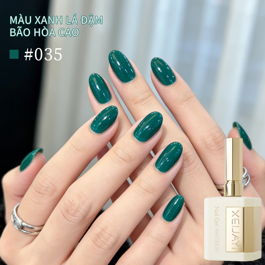 XEIJAYI 40ml - Sơn gel móng tay màu xanh lá cây đậm mới, độ bão hòa cao, hoàn hảo cho việc tự làm nghệ thuật vẽ móng.