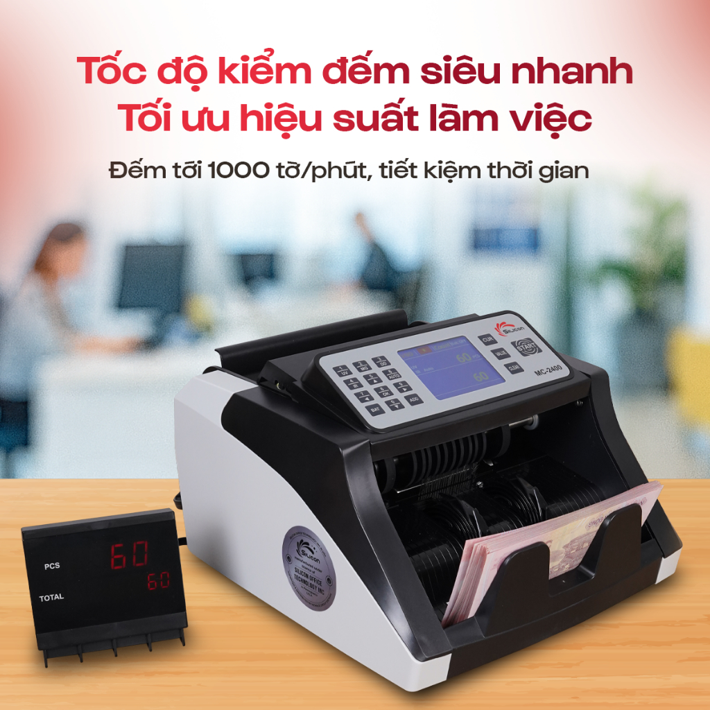 Máy đếm tiền cao cấp SILICON siêu nhanh MC-2400 Nhập Khẩu, máy phát hiện tiền giả chính xác