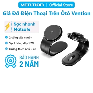 Giá Đỡ Điện Thoại Trên Ô Tô Magsafe Sạc Nhanh Không Dây Vention 30W Gắn Taplo, Hợp Kim Nhôm-Titan 2 Cổng Nguồn USB-C
