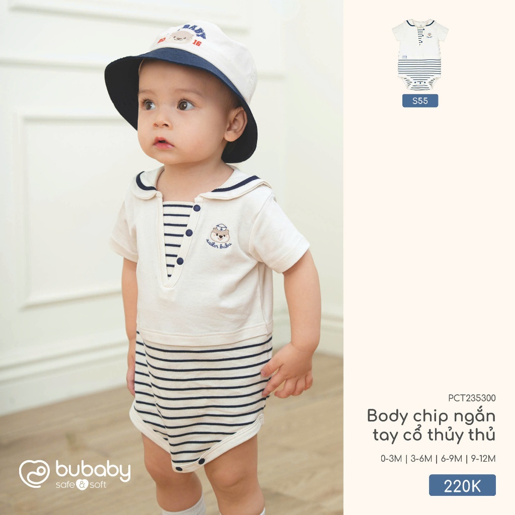 Body chip ngắn tay Bubaby đủ size cho bé từ sơ sinh đến 1 tuổi